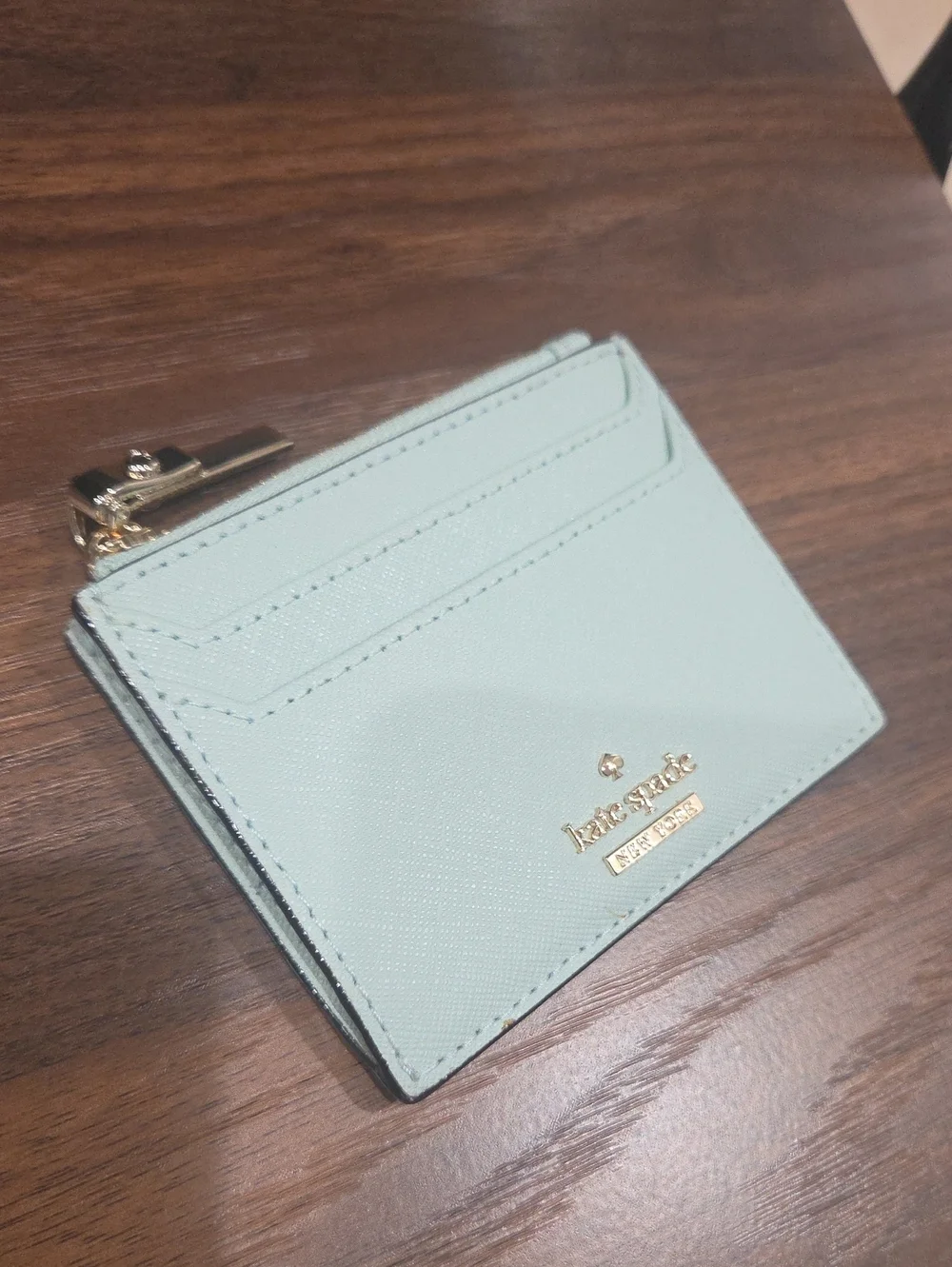 kate spade Mint Leather Card Holder with Gold Hardware